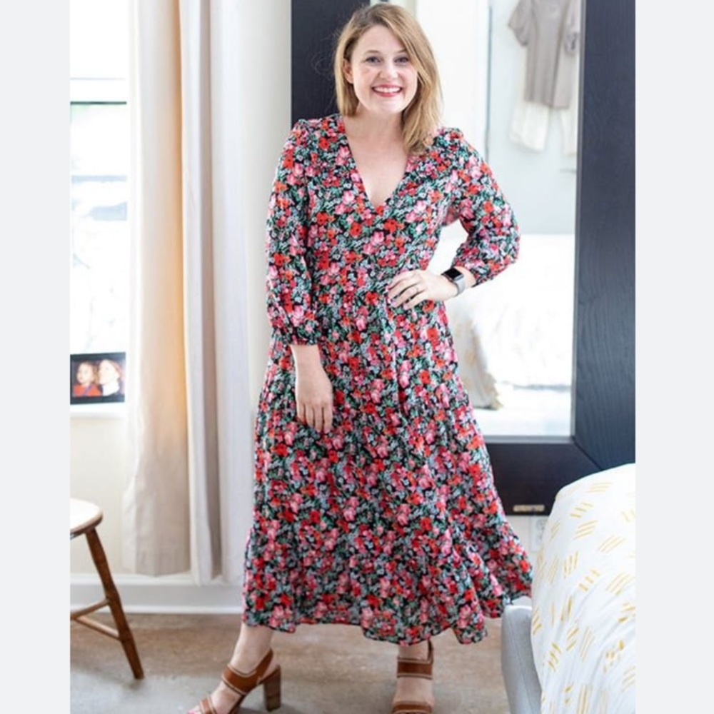 Zara floral ruffled V neck oversized midi dress - Picture 7 of 16